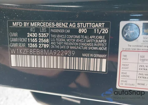2021 Mercedes-Benz E 350 4Matic from USA, damaged, VIN W1KZF8EB8MA922939